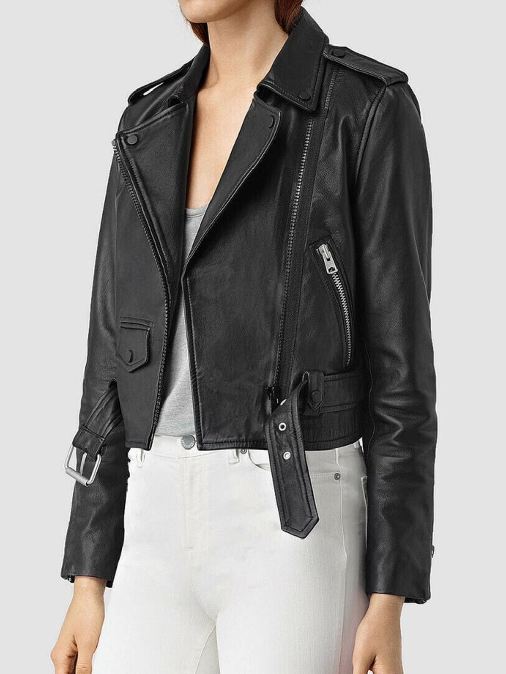 All Saints Women’s Baron Leather Biker Jacket - size 4